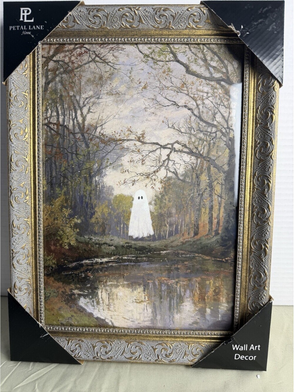 Halloween Petal Lane Vintage Framed Ghost In The Woods Wall Art 12" x16" New